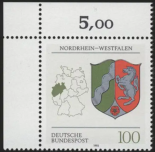 1663 Nordrhein-Westfalen 100 Pf ** Ecke o.l.