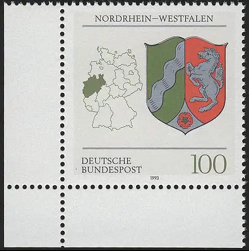 1663 Nordrhein-Westfalen 100 Pf ** Ecke u.l.