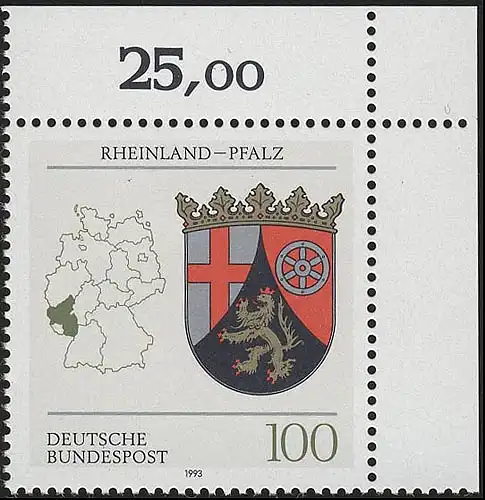 1664 Rheinland-Pfalz 100 Pf ** Ecke o.l.