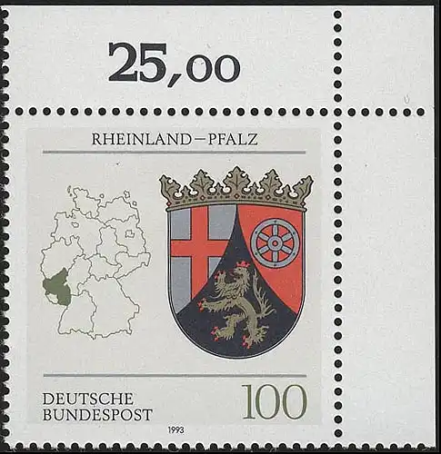 1664 Rhénanie-Palatinat 100 Pf ** coin o.l.