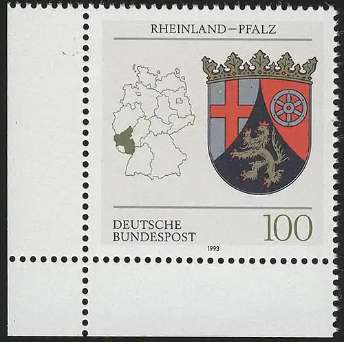 1664 Rhénanie-Palatinat 100 Pf ** Coin et l.