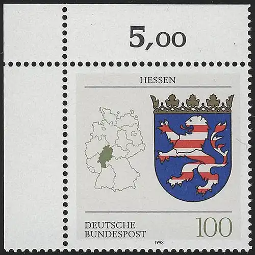 1660 Hessen 100 Pf ** Ecke o.l.