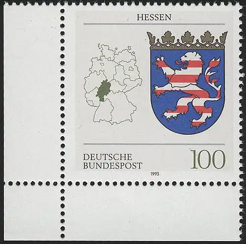 1660 Hessen 100 Pf ** Ecke u.l.