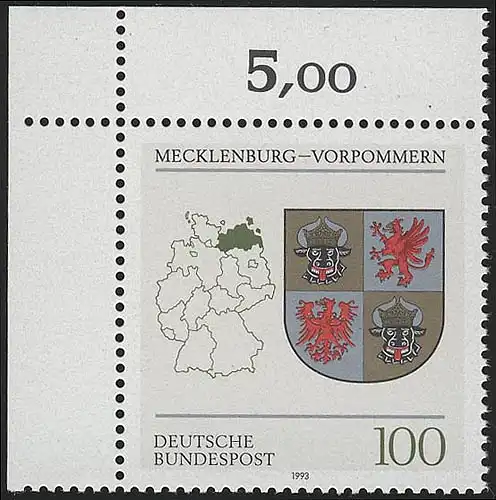 1661 Mecklenburg-Vorpommern 100 Pf ** Ecke o.l.