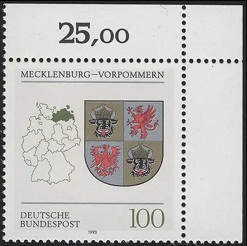 1661 Mecklenburg-Vorpommern 100 Pf ** Ecke o.r.