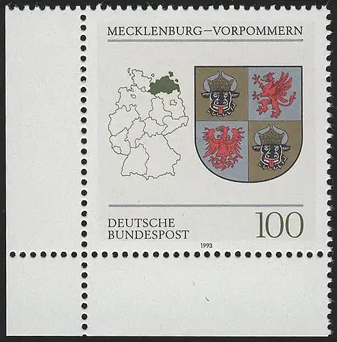 1661 Mecklembourg-Poméranie occidentale 100 Pf ** coin et l.