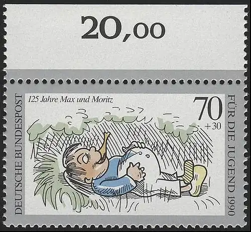 1456 Jugend Max und Moritz 70+30 Pf ** Oberrand