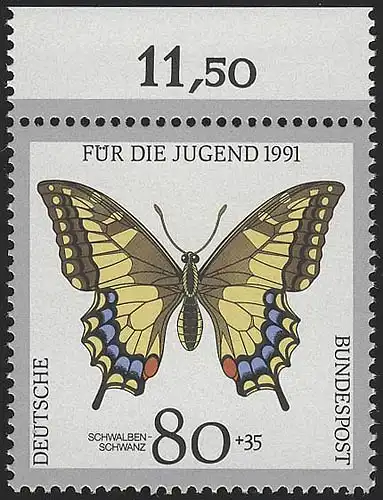 1516 Jugend Schmetterlinge 80+35 Pf ** Oberrand