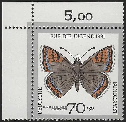 1515 Jugend Schmetterlinge 70+30 Pf ** Ecke o.l.