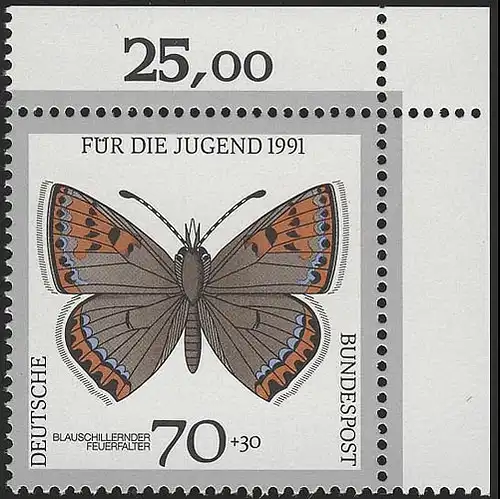 1515 Jugend Schmetterlinge 70+30 Pf ** Ecke o.r.
