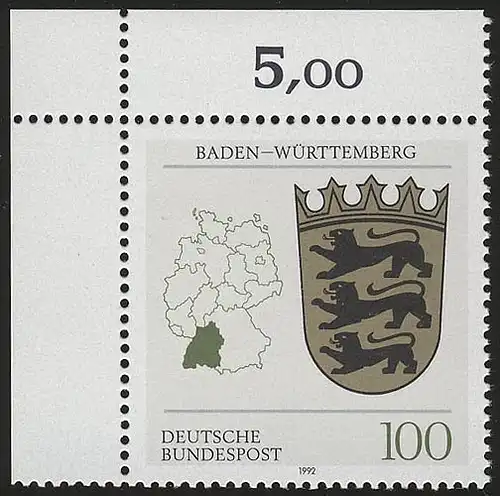 1586 Baden-Württemberg 100 Pf ** Ecke o.l.