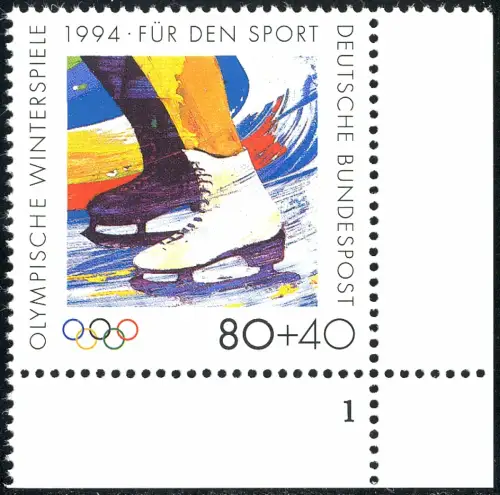 1717 Sport 80 Pf Ecke mit FN 1: PLF schwarzer Fleck in der 8 der 80, Feld 25 **