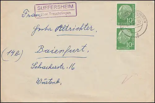 Landpost Suffersheim sur RECHTTLINGEN 1958 sur lettre à Baienfurt