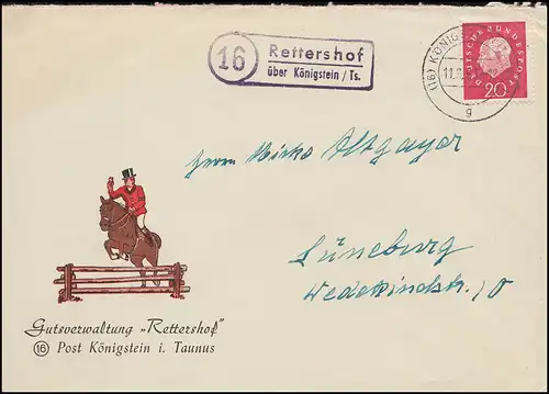 Landpost Rettershof über KÖNIGSTEIN (TAUNUS) 11.8.60, Schmuckbrief nach Lüneburg