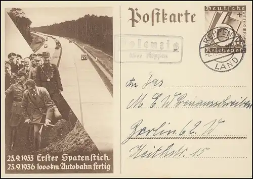 Pays-Bas Polognezig sur REPPEN (LAND) 2.11.36 sur carte postale spéciale pour Berlin