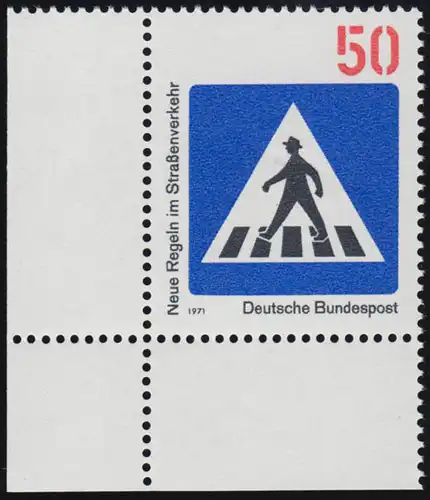 668 Straßenverkehr 50 Pf Fußgängerüberweg ** Ecke u.l.