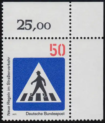 668 Straßenverkehr 50 Pf Fußgängerüberweg ** Ecke o.r.