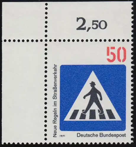 668 Straßenverkehr 50 Pf Fußgängerüberweg ** Ecke o.l.