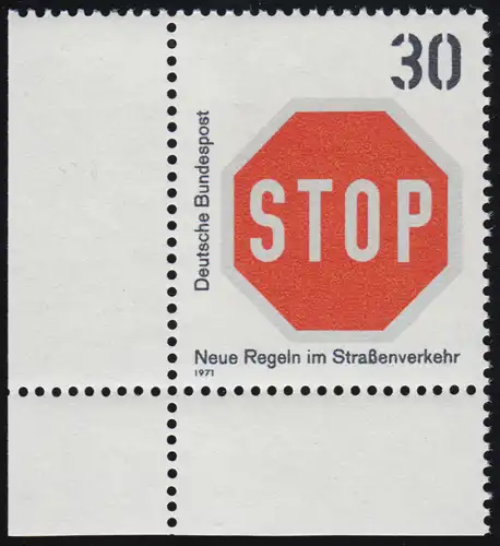 667 Straßenverkehr 30 Pf Halt STOP  ** Ecke u.l.