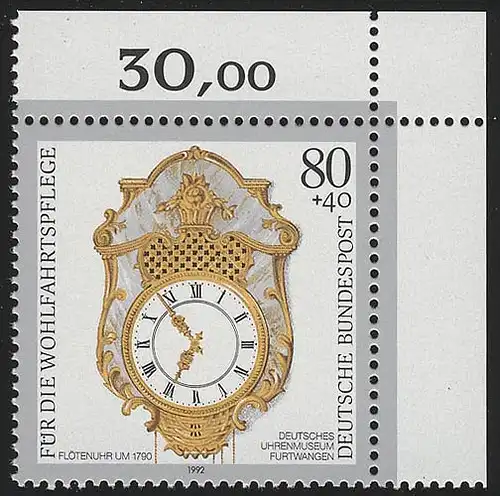1633 Wofa Flötenuhr 80+40 Pf  ** Ecke o.r.