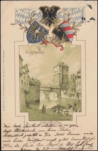 Prägedruck AK Nürnberg Henkersteg, NÜRNBERG 19.7.1899 nach KRISTIAN 22.7.99