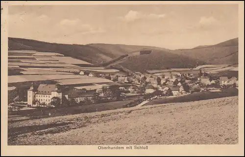 Jubiläums-AK Oberhundem mit Schloss 1927, gelaufen OBERHUNDEM
