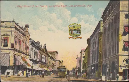 USA AK Jacksonville / Florida: Bay Street from Laura, Looking East, 8.7.1914