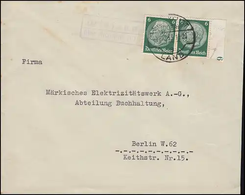 Landpost Wiesenau sur FRANKFURT (OU) LAND 11.12.33 sur lettre à Berlin