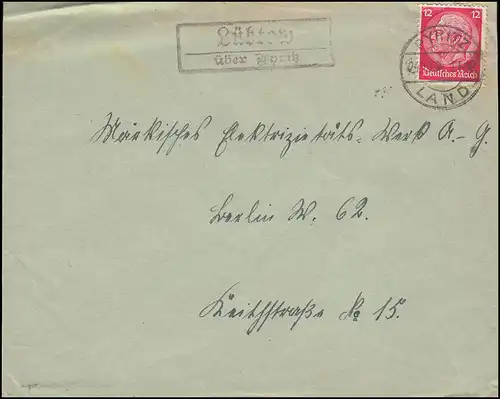 Landpost Lübtow sur PYRITZ LAND 24.10.34 sur lettre à Berlin