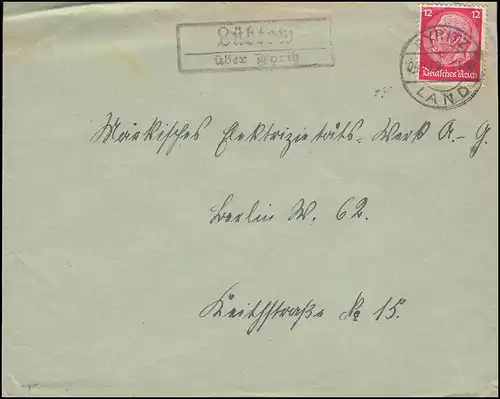 Landpost Lübtow über PYRITZ LAND 24.10.34 auf Brief nach Berlin