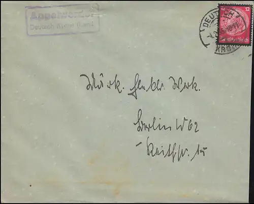 Landpost Appelwerder FRANÇAIS KRONE (LAND) 4.2.35 sur lettre à Berlin