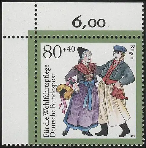 1696 Trachten 80+40 Pf Rügen ** Ecke o.l.