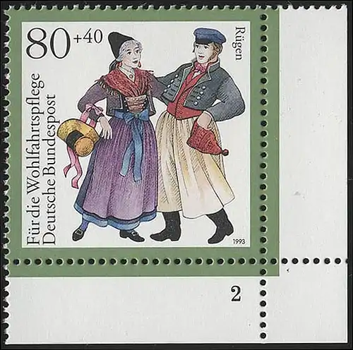 1696 Trachten 80+40 Pf Rügen ** FN2