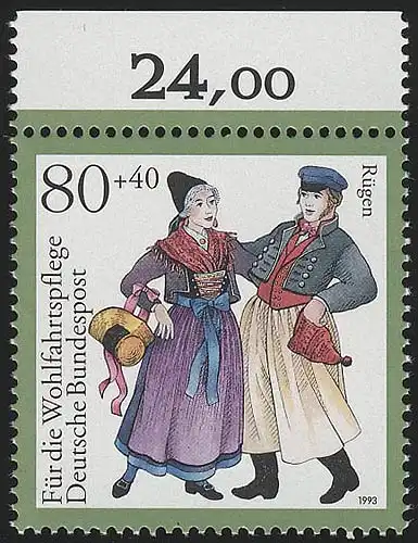 1696 Trachten 80+40 Pf Rügen ** Oberrand