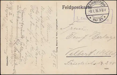 France AK La gare de Laon, Deutsche Feldpost 31 - 8.1.1916