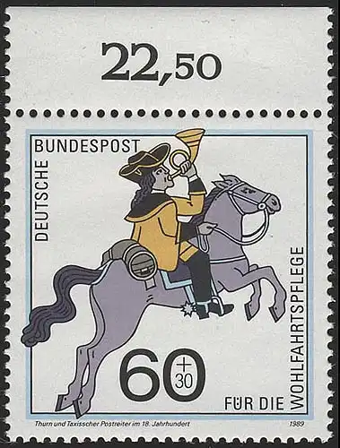 1437 Wohlfahrt Postbeförderung 60+30 Pf ** Oberrand