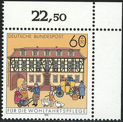 1564 Poststation Büdingen 60+30 Pf ** Ecke o.r.