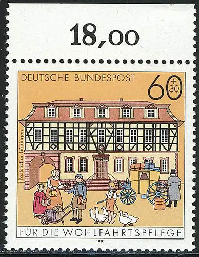 1564 Poststation Büdingen 60+30 Pf ** Oberrand
