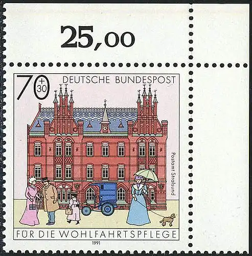 1565 Bureau de poste Stralsund 70+30 Pf ** coin o.r.