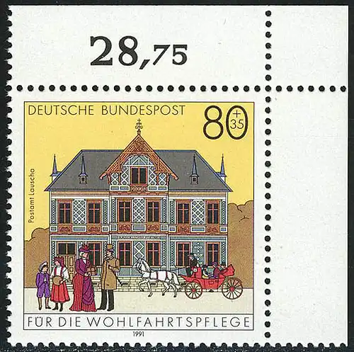 1566 Bureau de poste Lauscha 80+35 Pf ** Coin o.r.