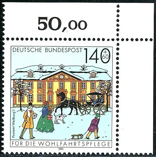 1568 Bureau de poste Weilburg 140+60 Pf ** Coin o.r.