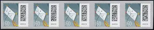 3654 Briefdrachen 160 Cent sk 5000er, 5er-Streifen UNGERADE Nummer **
