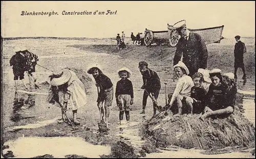 Belgien AK Blankenberge / Blankenberghe: Bau einer Sandburg, 7.8.1900