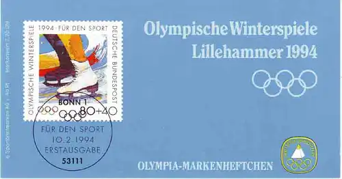 Sport 1994 Olympia - patinoire artistique 80 Pf, 6x1717, frais de port **