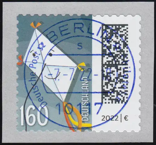 3654 Briefdrachen 160 Cent sk 5000er mit GERADER Nummer, ET-O VS Berlin