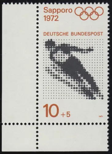 680 Olympische Spiele 10+5 Pf Skispringen ** Ecke u.l.