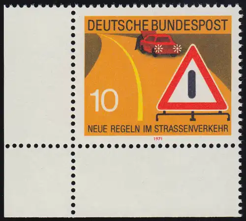 671 Straßenverkehr 10 Pf Panne ** Ecke u.l.