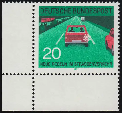 672 Straßenverkehr 20 Pf Fahrbahnwechsel ** Ecke u.l.