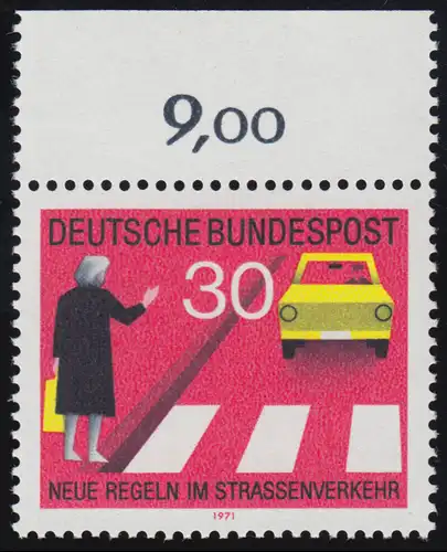 673 Straßenverkehr 30 Pf Fußgänger ** Oberrand