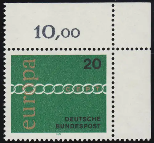 675 Europa 20 Pf Kette ** Ecke o.r.